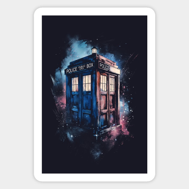 TARDIS Watercolor Grunge Painting Sticker by DesignedbyWizards